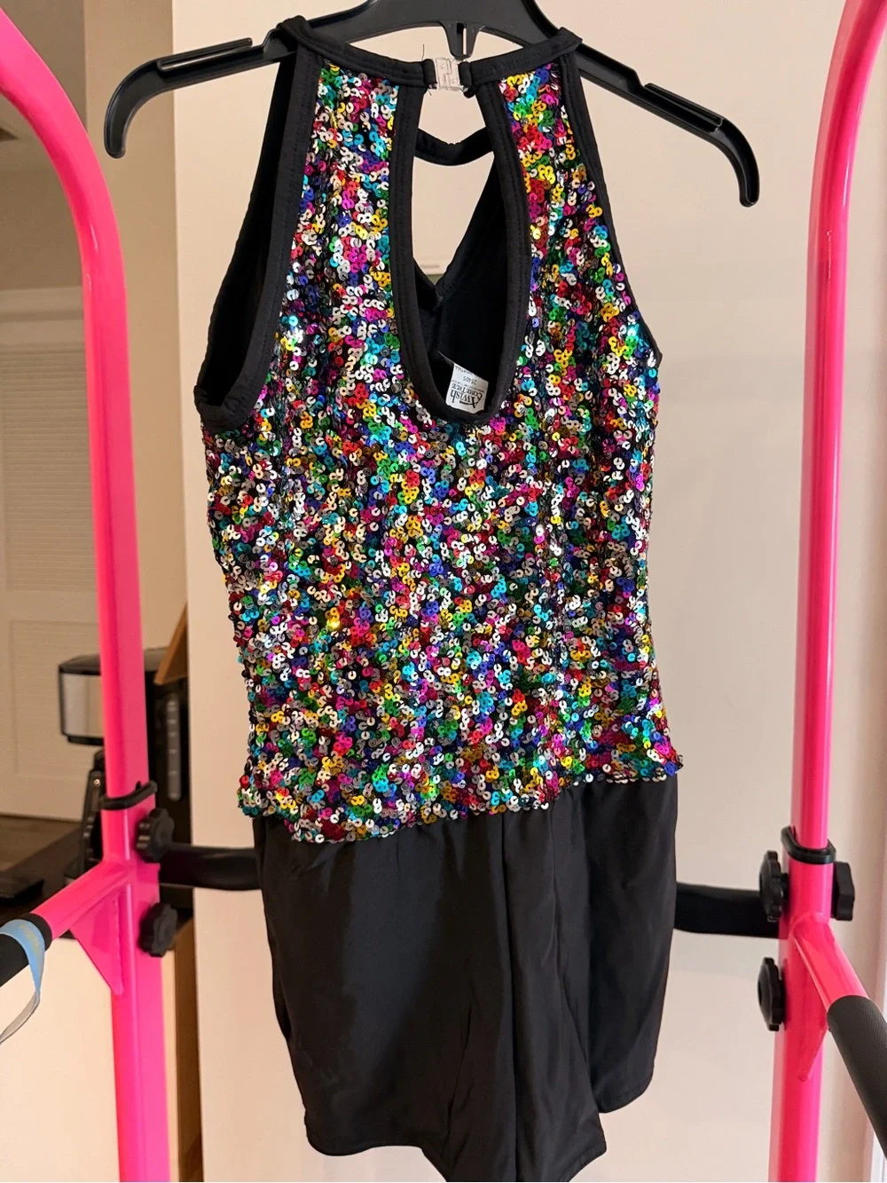 Wish Multicolor Sequin Halter Romper with Black Trim